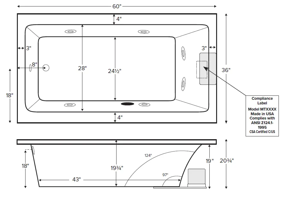 MTI Baths MBCR6036 Rectangular Drop-in Tub 1