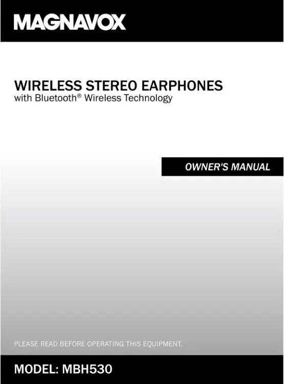 MAGNAVOX MBH530 Wireless Stereo Earphones Owner's Manual
