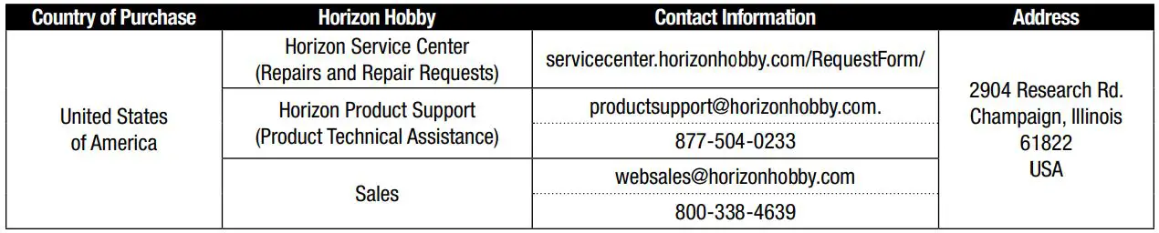 SPEKTRUM SPMXSEMC08 Sensored 1,10th Scale Crawler Smart Power System - Warranty and Service Contact Information