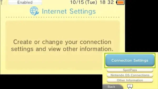 Internet Settings menu, highlighting the Connection Settings button.