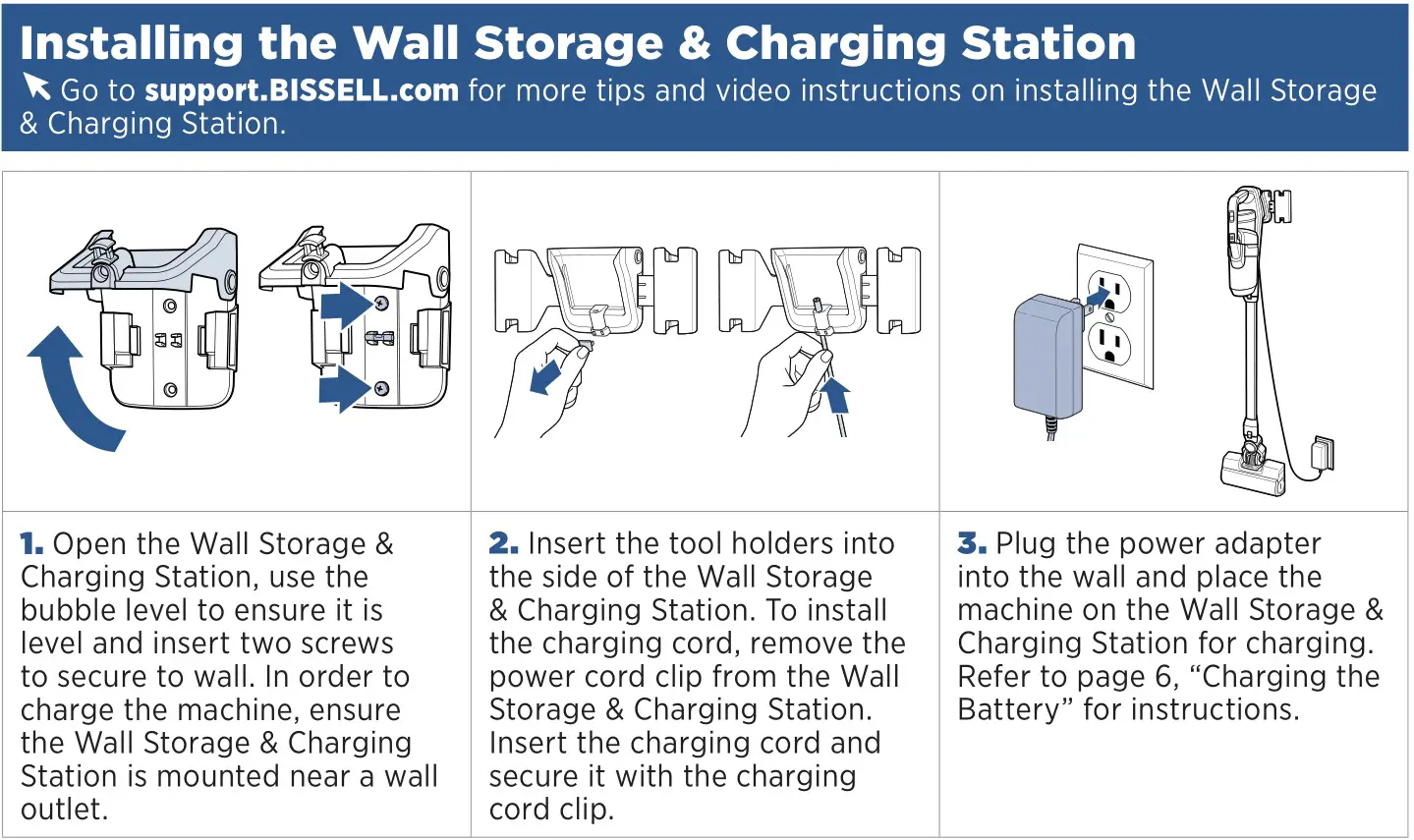 Bissell 2288 Series Iconpet Cordless Vacuum Cleaner - Installing the Wall Storage & Charging Station