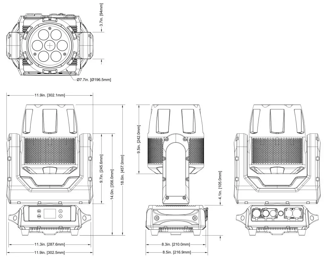 ADJ HYD710 Hydro Wash X7 Moving Head Wash Instruction Manual - DIMENSIONS (VERTICAL)
