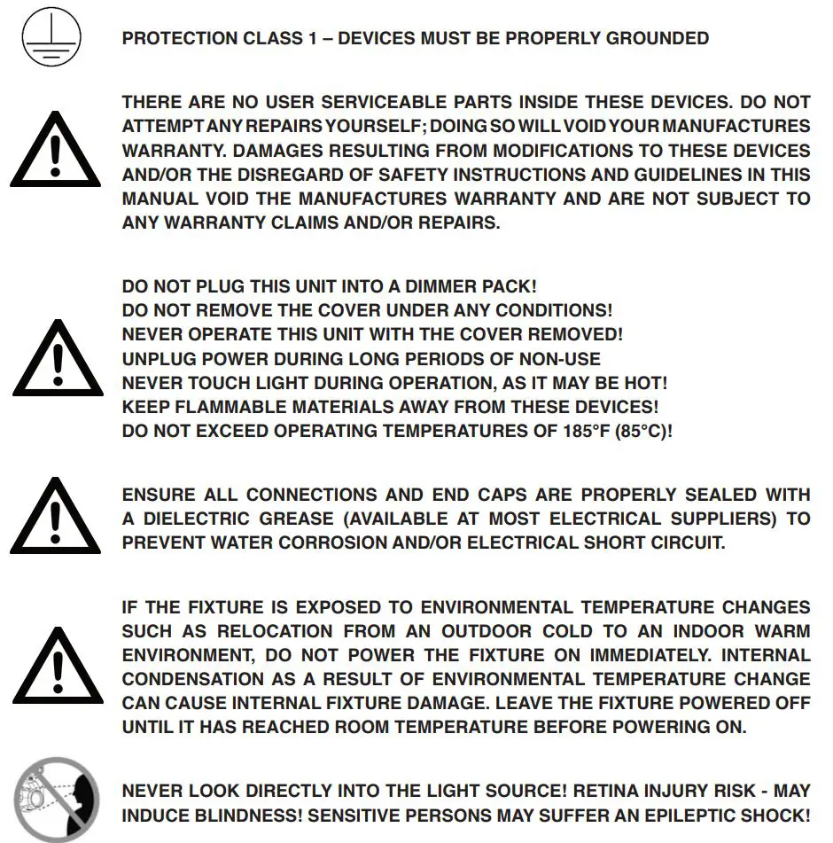 ADJ HYD710 Hydro Wash X7 Moving Head Wash Instruction Manual - SAFETY GUIDELINES