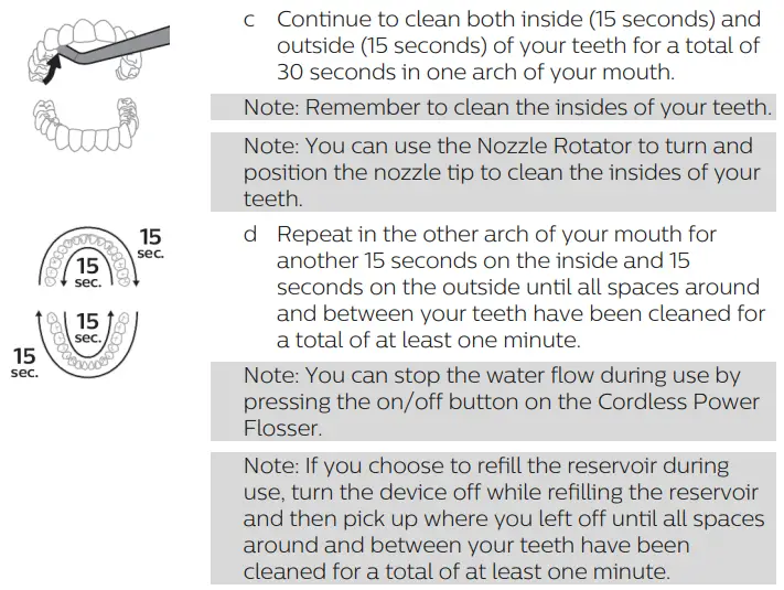 PHILIPS 3000 Series HX3806 Sonicare Cordless Power Flosser User Manual - Using your Cordless Power Flosser