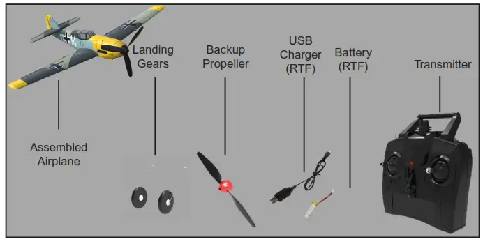 MODSTER BF 109 E 400mm Electric Motor Plane - Box Content