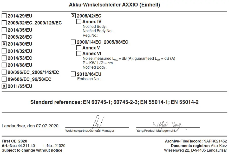 Einhell AXXIO Cordless Angle Grinder - form