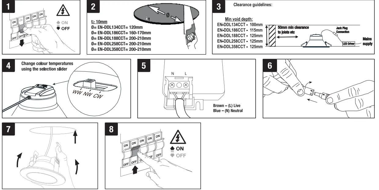 AURORA EN-DDL186CCT Reflects 25W IP54 Colour Switchable Downlight 1-10V Dimmable 1