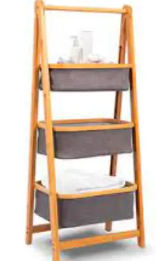 serenelife-SLHMPSHF55 Bamboo-Leaning-Shelf-with-Storage-Hamper-product-image