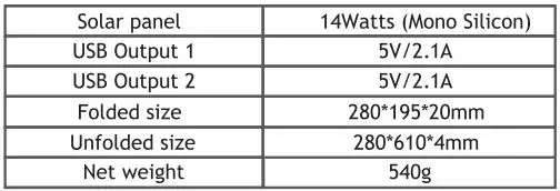 Philex 42972006 Solar Charger Instruction Manual - Specification