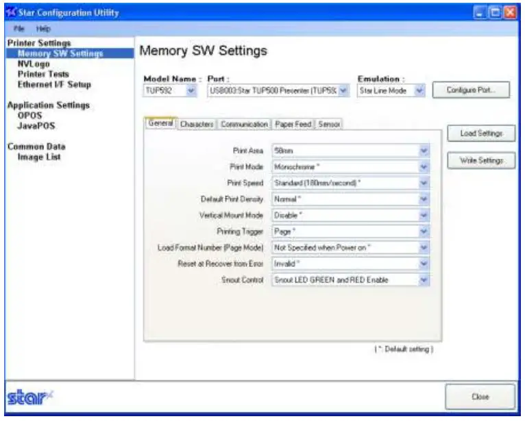 Star Micronics Thermal Kiosk Receipt Printer - Configuration Utility
