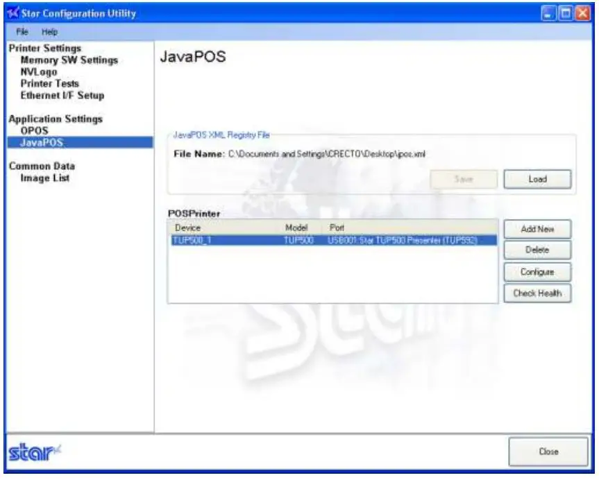 Star Micronics Thermal Kiosk Receipt Printer - Configuring JavaPOS
