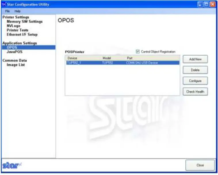 Star Micronics Thermal Kiosk Receipt Printer - Configuring OPOS