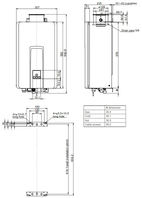 Rinnai REU-VCM2837WC-ZK INFINITY HD And A28i VCM- dimensions 2