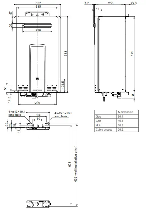 Rinnai REU-VCM2837WC-ZK INFINITY HD And A28i VCM- dimensions