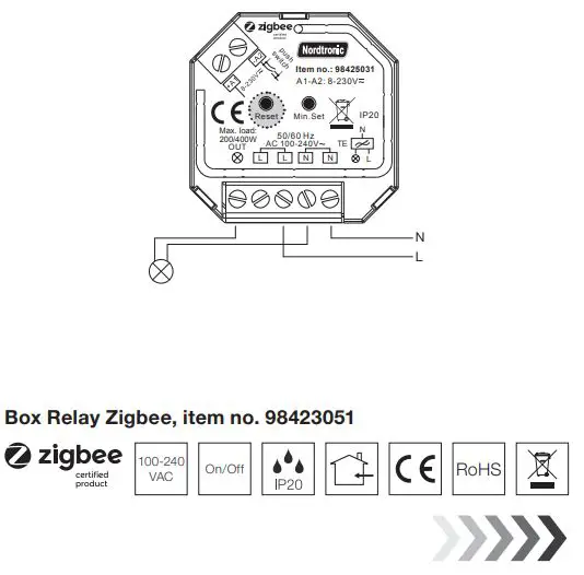 Nordtronic 98427010 Wireless Switch Zigbee Kit Instruction Manual - Box Dimmer Zigbee