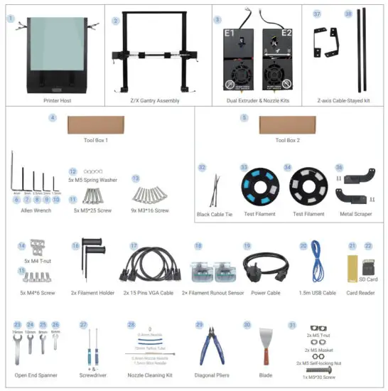 TENLOG TL D5 Idex 3D Printer - Parts List