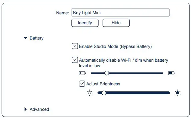 elgato 902654 Key Light Mini User Guide - Advanced Settings via teh Control Center App