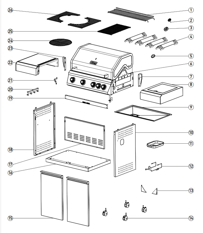 RUSTA 623514730101 Gas Grill Excellence 4 1 Burners - Diagram