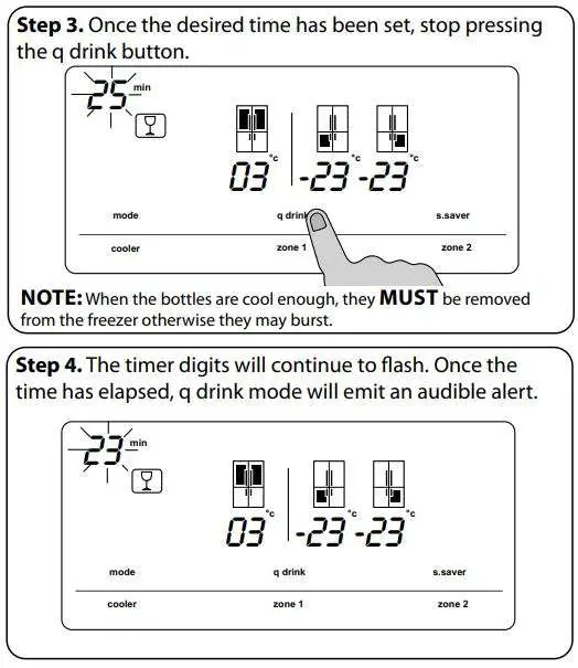 AGA ASXS21 Fridge Freezer User Manual - Set the qDrink mode