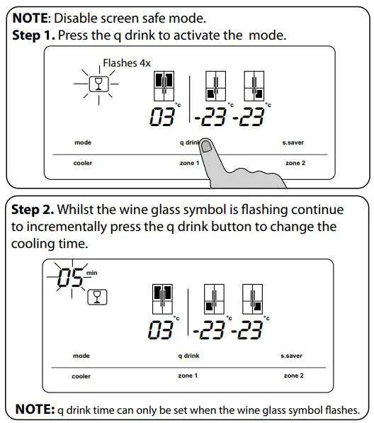 AGA ASXS21 Fridge Freezer User Manual - Set the qDrink mode