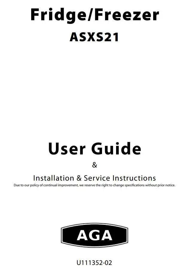 AGA ASXS21 Fridge Freezer User Manual