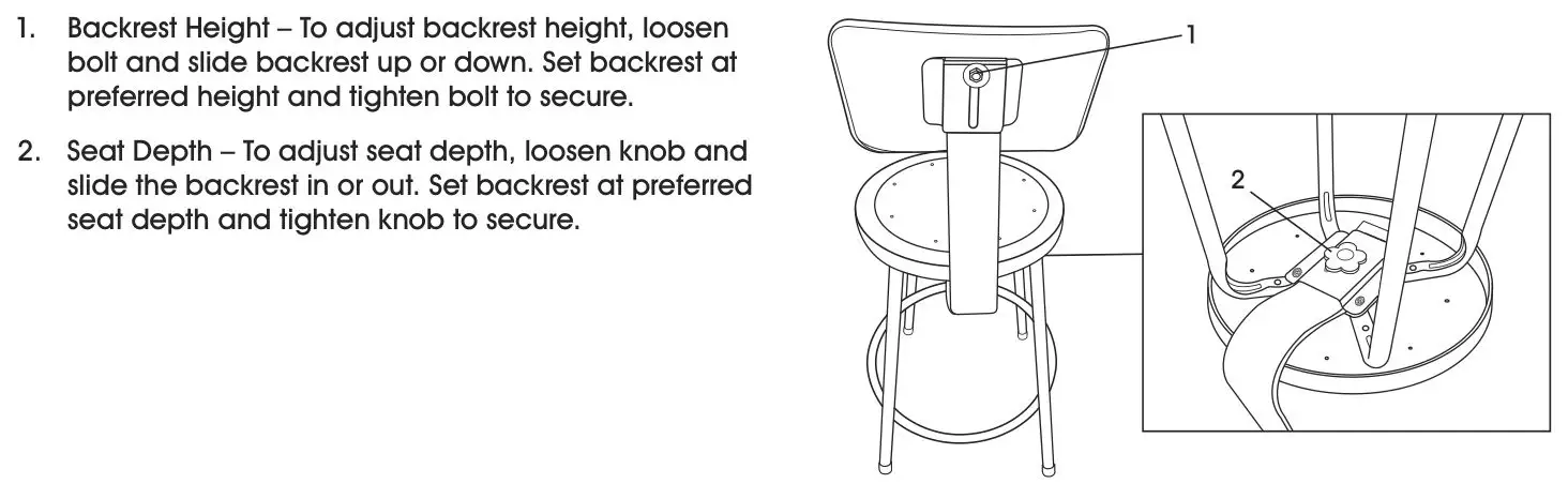 ULINE Shop Stools - Backrest Adjustments