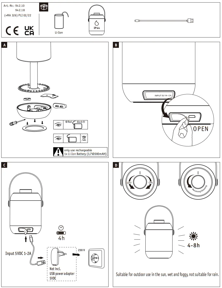 Paulmann 942.10, 942.18 Mobile Clutch Dimmable Lantern fig 1