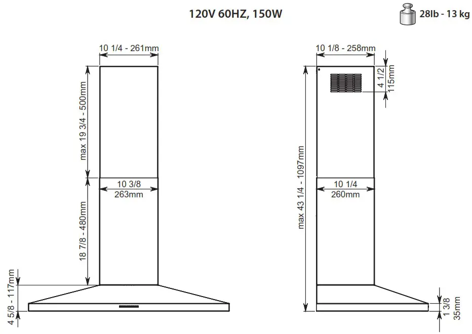 falmec FPVUX36W6SSR 36 Inch Stainless Steel Convertible Chimney Style Wall Mount Hood - overview 1