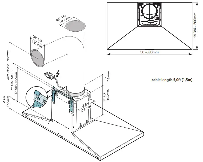 falmec FPVUX36W6SSR 36 Inch Stainless Steel Convertible Chimney Style Wall Mount Hood - overview 10