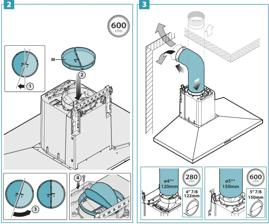 falmec FPVUX36W6SSR 36 Inch Stainless Steel Convertible Chimney Style Wall Mount Hood - overview 12