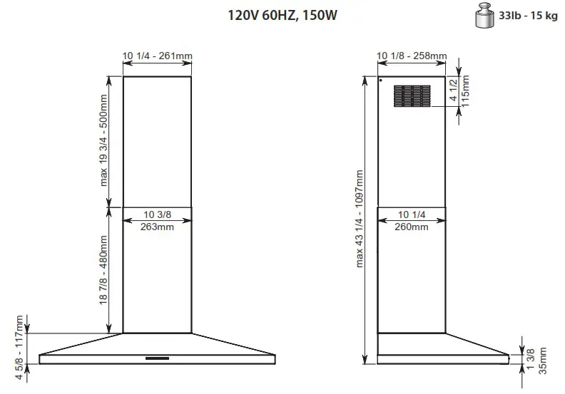 falmec FPVUX36W6SSR 36 Inch Stainless Steel Convertible Chimney Style Wall Mount Hood - overview 3