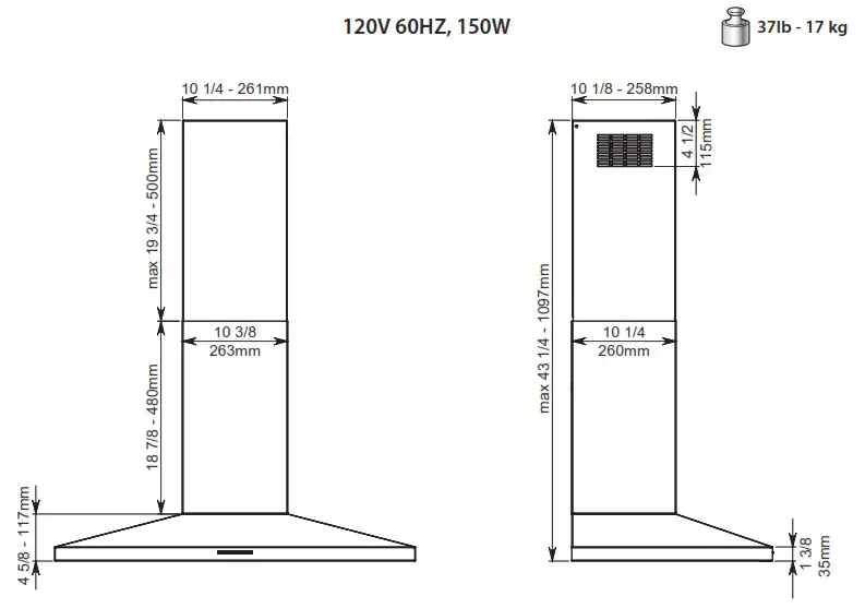 falmec FPVUX36W6SSR 36 Inch Stainless Steel Convertible Chimney Style Wall Mount Hood - overview 5