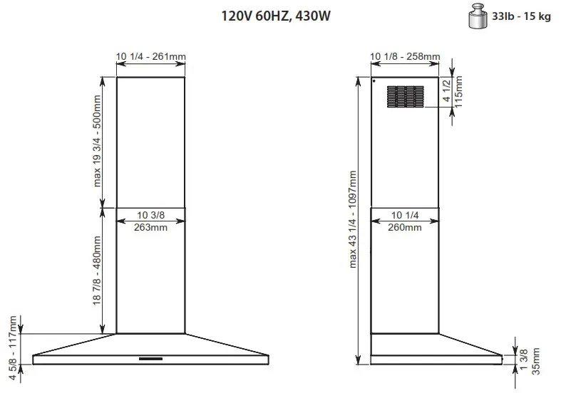 falmec FPVUX36W6SSR 36 Inch Stainless Steel Convertible Chimney Style Wall Mount Hood - overview 7