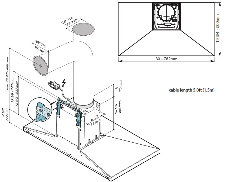 falmec FPVUX36W6SSR 36 Inch Stainless Steel Convertible Chimney Style Wall Mount Hood - overview 8