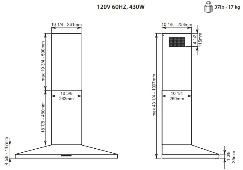 falmec FPVUX36W6SSR 36 Inch Stainless Steel Convertible Chimney Style Wall Mount Hood - overview 9