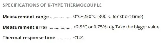 FIG 5 SPECIFICATIONS OF K-TYPE THERMOCOUPLE