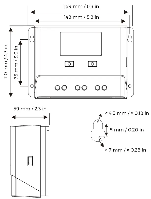 Grape Solar PWM Charge Controller - Product Dimension
