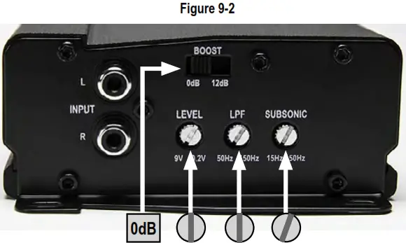 MB QUART 10” Subwoofer 400 Watt- STEP 1 - ADJUST MONO AMPLIFIER