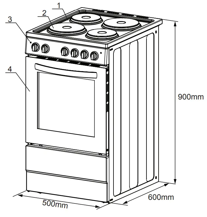 VOGUE 310110 500mm Freestanding Oven with Hotplate Cooktop - Overview