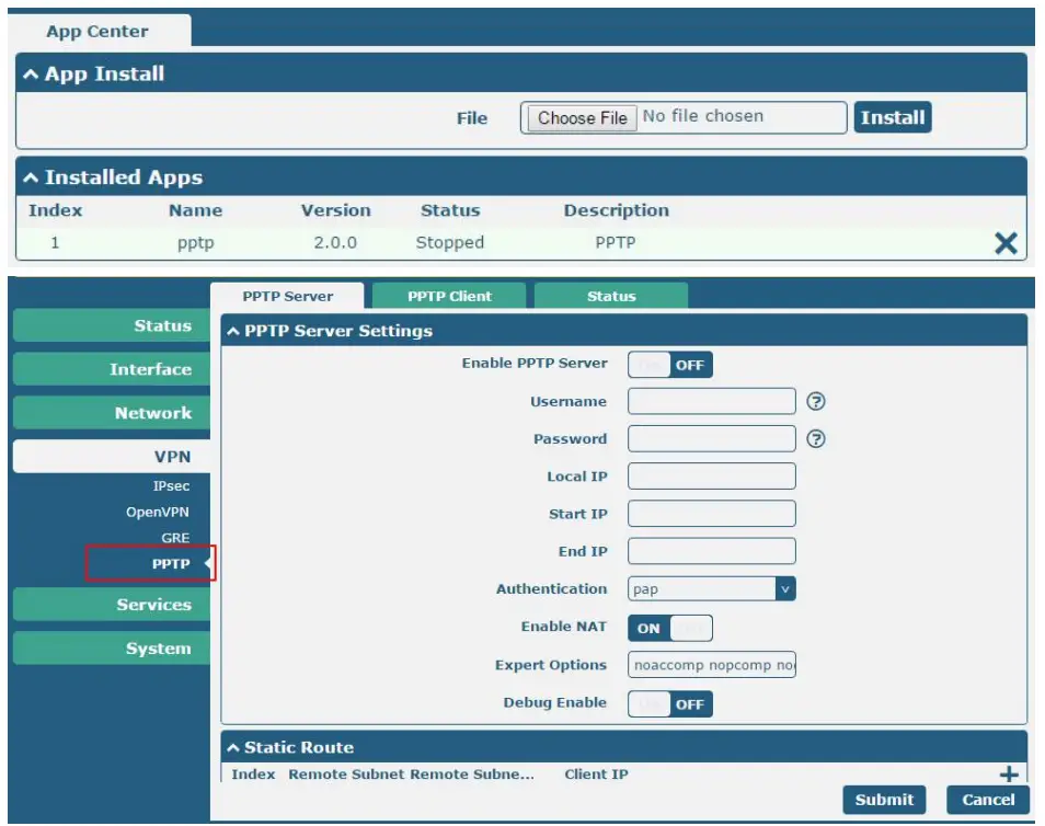 robustel PPTP Point to Point Tunneling Protocol App - setting 7