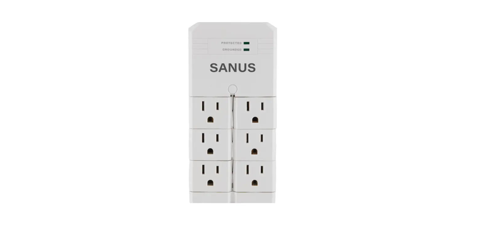 Sanus Sa-owsp60-w1 On-wall 6-outlet Surge Protector With Pivoting Outlets Instruction Manual