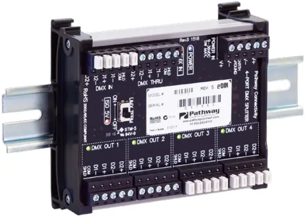 AcuityBrands P1002 DMX Interface PWREP DIN P4 NONRDM 4-Way DMX Repeater