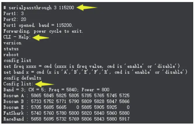MATEKSYS VTX-Mini Video Transmitter 5.8G-VTX CLI command 1