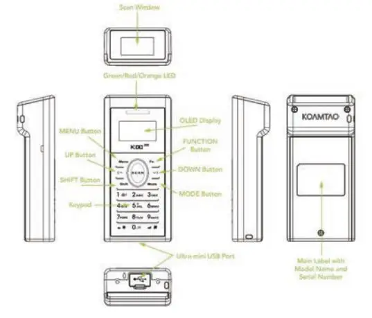 KOAMTAC KDC350 2D Wireless Barcode Scanner User Guide - KDC350 Diagram