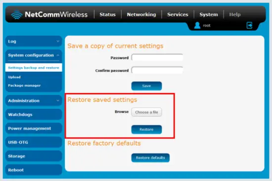 NetComm NTC 140 4G M2M Router - backup configuration