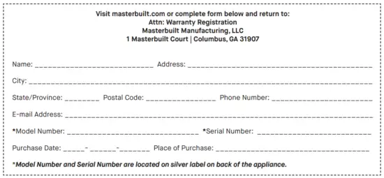 Masterbuilt 1-Year Limited Warranty
