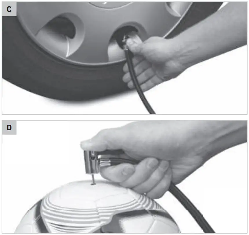 VONROC CR502DC 12V Mini Compressor Instructions - Fig. C,D