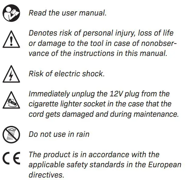 VONROC CR502DC 12V Mini Compressor Instructions - SAFETY Symbol
