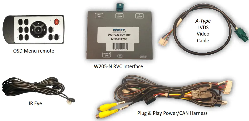 NAV-TAV W205-N RVC Back-up Camera Interface - Kit Contents