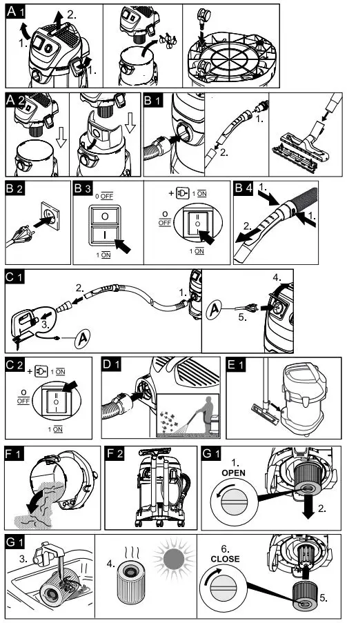 KARCHER WD 3 Series Premium Wet Dry Vacuum Cleaner User Guide - Fig A to G